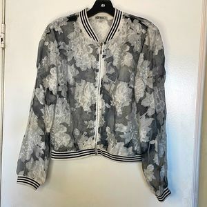 EUC sheer with flowers zip up jacket